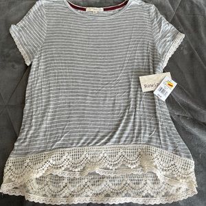Rewind Striped Tee With Lace Trim
